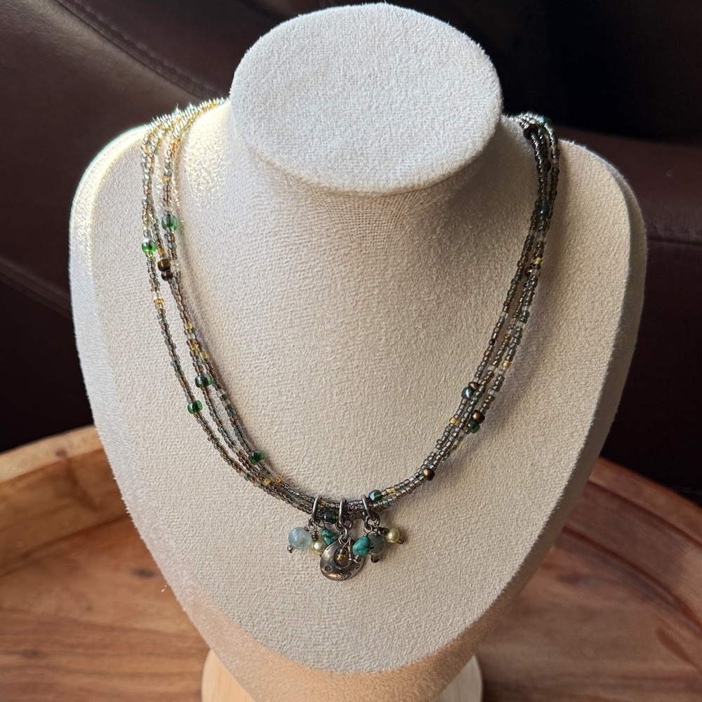 Tica Rose  Green Multi-Strand Beaded Pendant Necklace — Layered Style